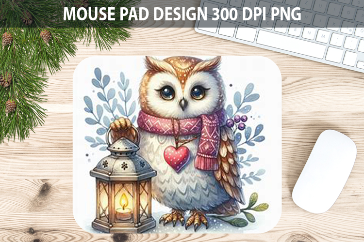 Watercolor Owl Mouse Pad Sublimation - Valentines PNG
