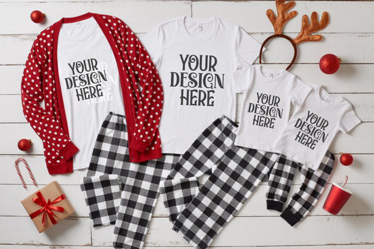 Christmas Family Matching Group T-Shirt Mockups | Holiday Fl