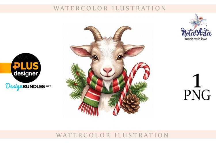 Christmas Goat in Watercolor Style example image 1