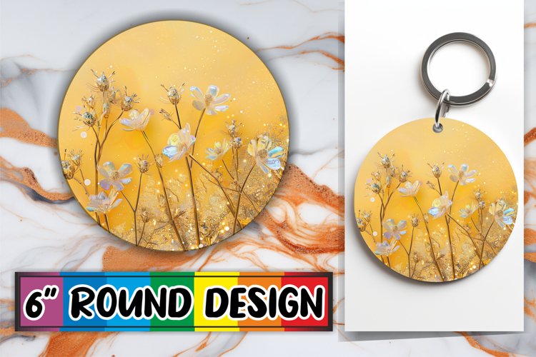 Radiant Petal Blossom Sublimation Circle: Keychain, Coaster