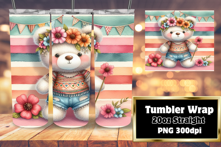 Beautiful 20oz Tumbler Artwork , Teddy Bear
