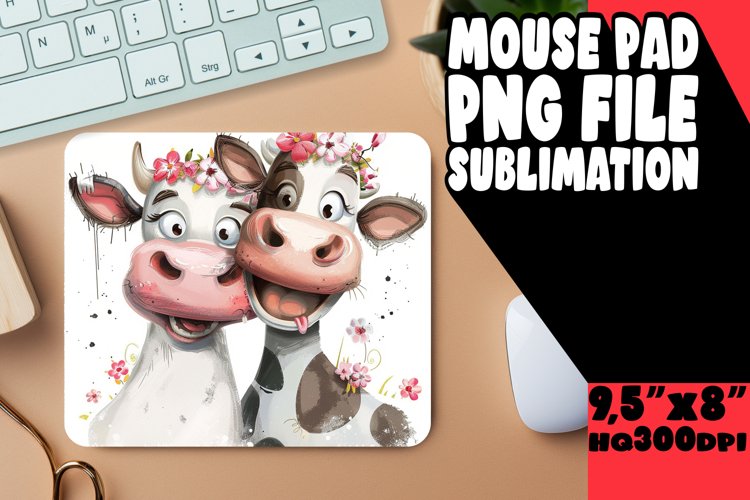 Vibrant Cow Watercolor Mouse Pad,Farmhouse PNG
