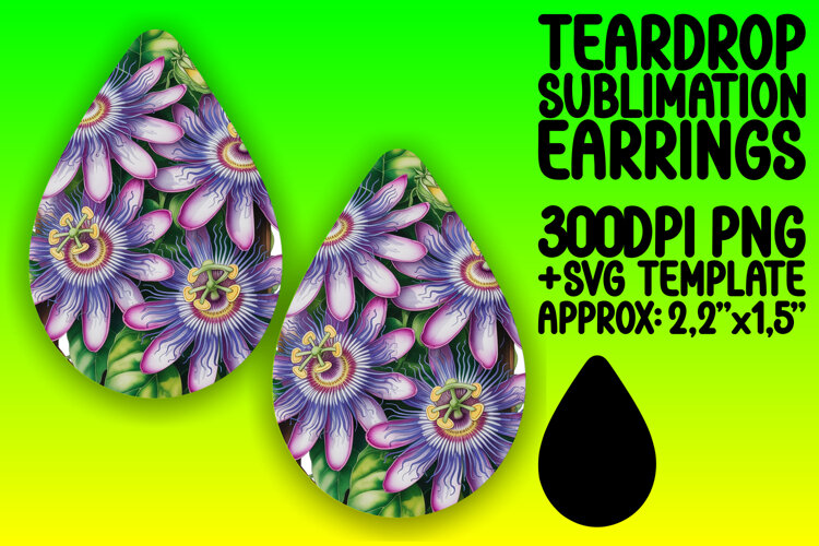 Artistic Teardrop Earrings Design PNG , Flowers example image 1