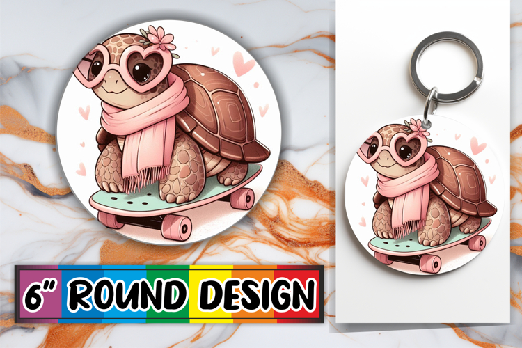 Whimsical Car Coaster Round PNG, Turtle