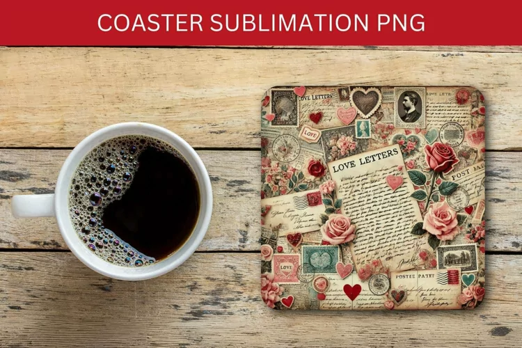 valentine square coaster - vintage postcard