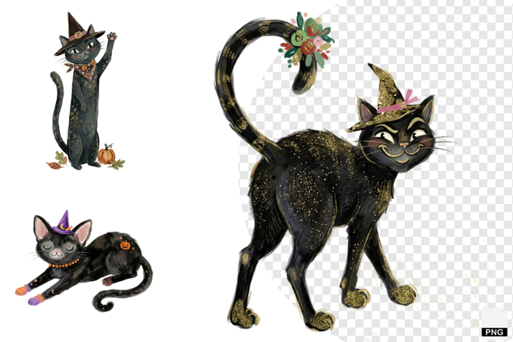 Whimsical Halloween Cats PNG