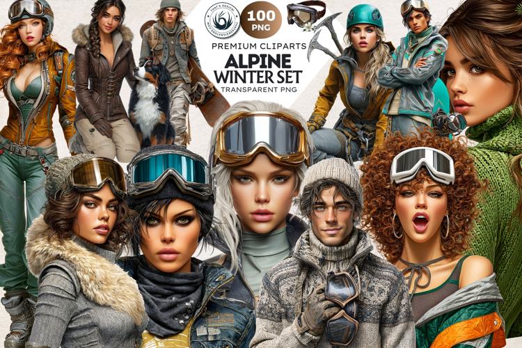 Alpine Winter Sports Fashion and Cabin Clipart PNG Set