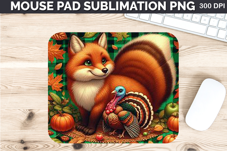 Watercolor Turkey Mouse Pad Sublimation -Thanksgiving PNG
