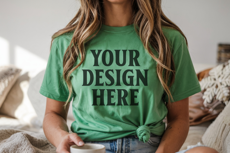 Christmas Bella Canvas 3001 Kelly Green Shirt Mockup ,Trandy