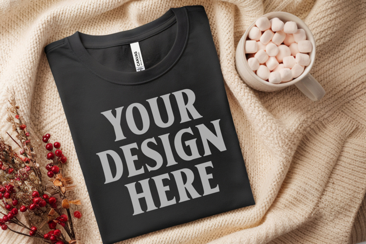 Christmas Bella Canvas 3001 Black Folded Tshirt Mockup