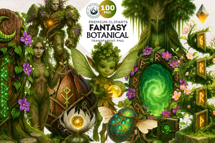 Fantasy Botanical PNG, Enchanted Forest & Fairy Clipart