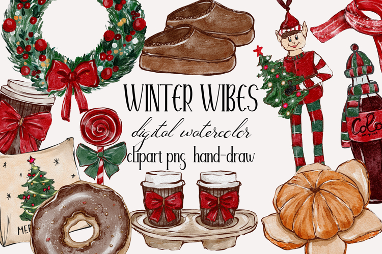 Watercolor Christmas PNG clipart hand drawn