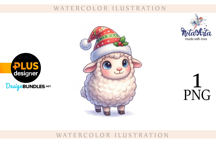 Christmas Sheep in Watercolor Style