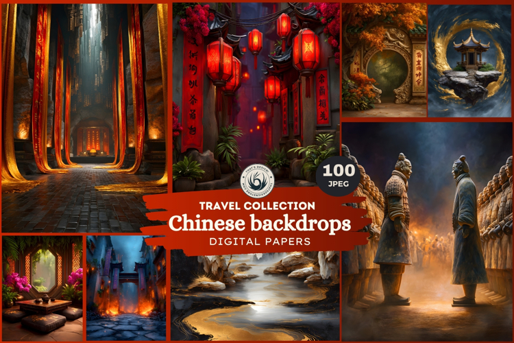 119 Chinese Fantasy Backdrops for Junk Journaling