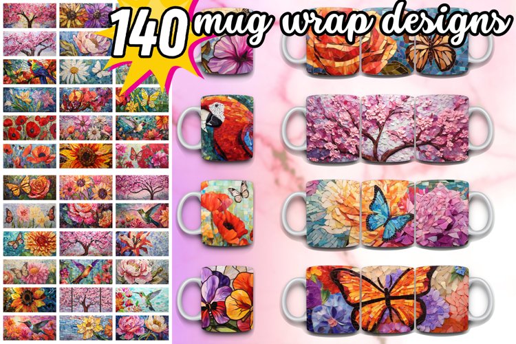 140 Flower Mug Wrap Bundle, Floral Sublimation, Sunflower example image 1