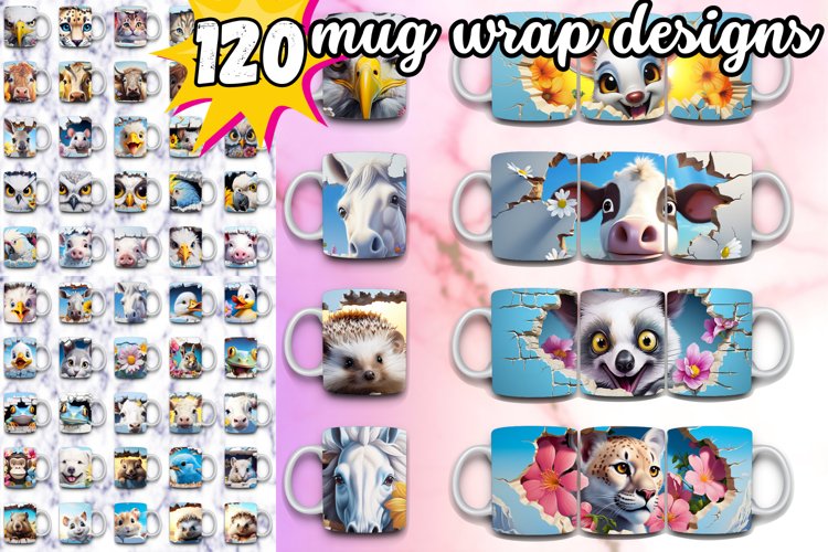 120 Animals Mug Wrap Bundle, Dog Sublimation, Hole In Wall example image 1