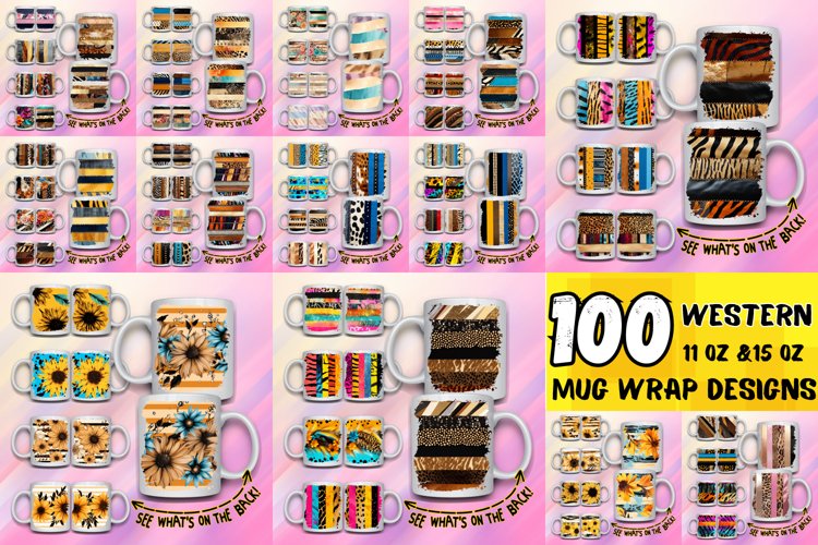 100 Western Mug Wrap Bundle, Leopard Sublimation, Sunflower example image 1