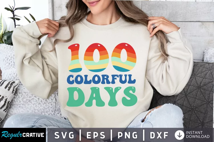 100 Colorful Days SVG, School SVG Design
