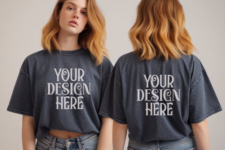 Denim Comfort Colors 1717 Front & back T shirt Mockup