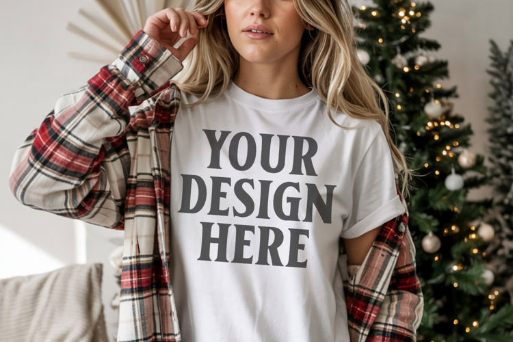 Christmas Comfort Colors 1717 White T-Shirt Mockup Real