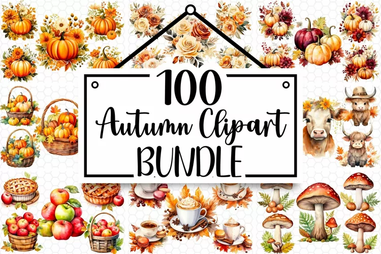 100 Cozy Autumn Bundle - Watercolor Clipart PNGs