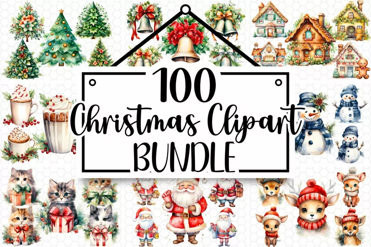 100 Cute Christmas Bundle - Watercolor Clipart PNGs