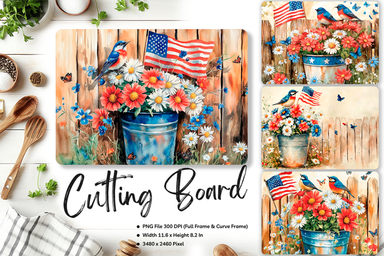 Patriotic Cutting Board USA Flag 4 of July Chopping Board100