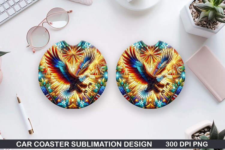Eagle Car Coaster Sublimation, 4th Of July Coaster PNG
