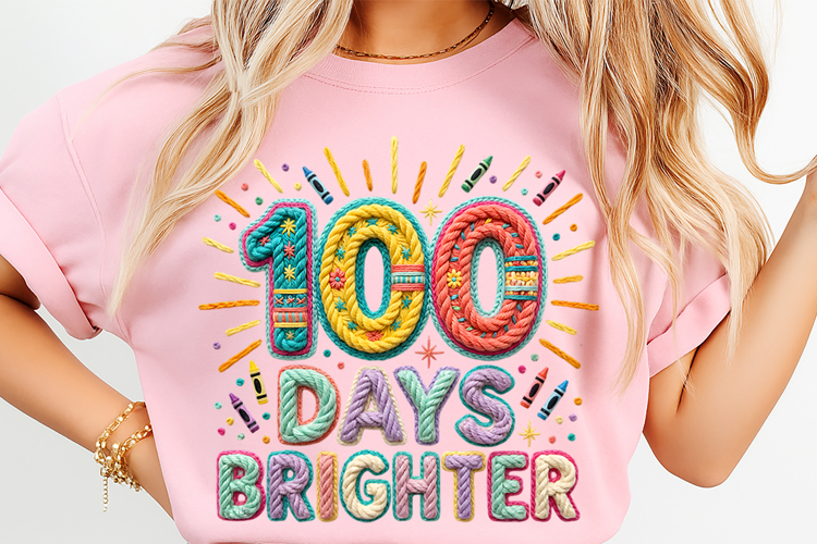 100 Days Brighter School Sublimation T-Shirt Design PNG