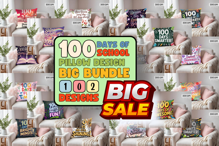 100 days of school Pillow PNG Sublimation Design Bundle