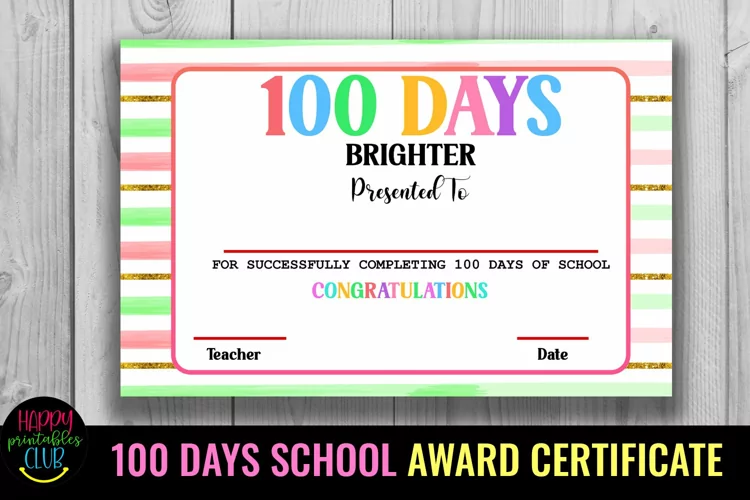 100th Day of School Certificate I 100 Days School Award