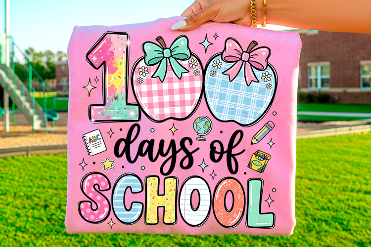 100 Days of School Colorful Bows Sublimation T-Shirt Design