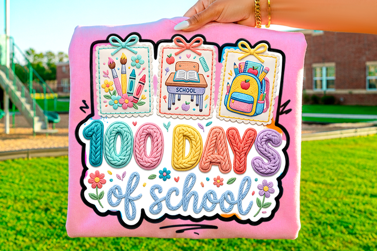 100 Days of School Supplies Sublimation T-Shirt Design PNG