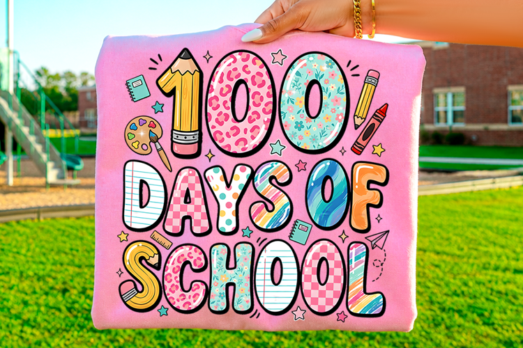 100 Days of School Teacher Sublimation T-Shirt Design PNG