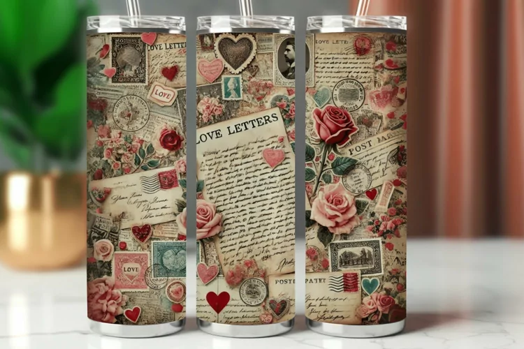 Valentine Tumbler Wrap 20 oz - vintage postcard