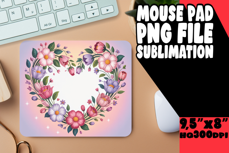 Radiant Mouse Mat PNG Style, Flowers Heart