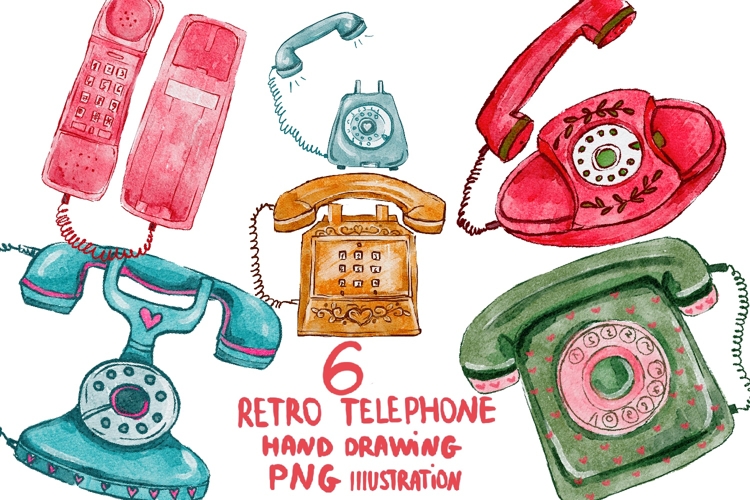 watercolor telephone retro style 6 items png