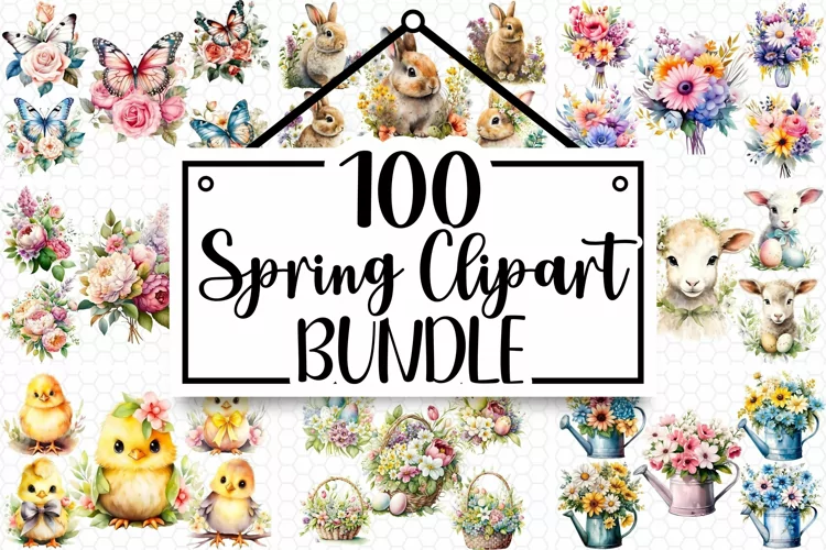 100 Floral Spring Bundle - Watercolor Clipart PNGs