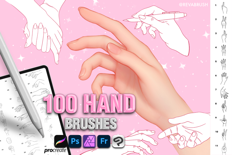 Procreate 100 Hands Pose Anatomy Reference Body brushes