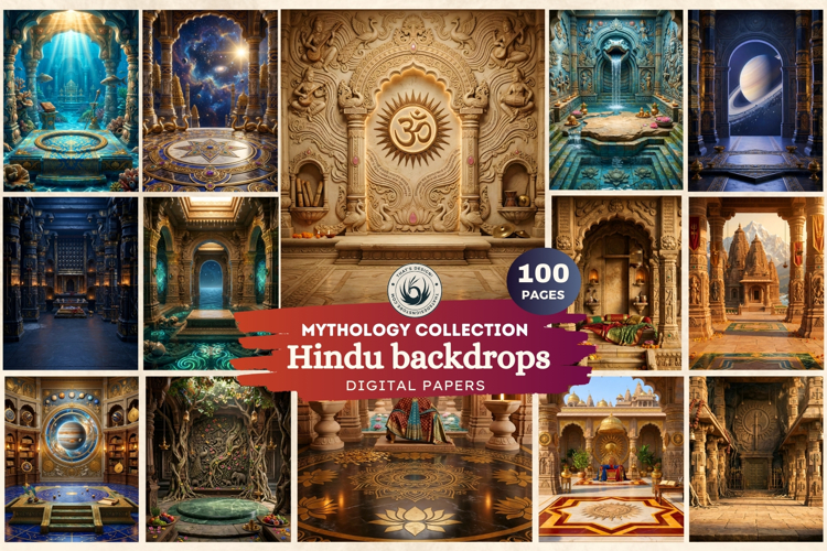 Hindu Mythology Backdrops for Junk Journal and Scrapbooking