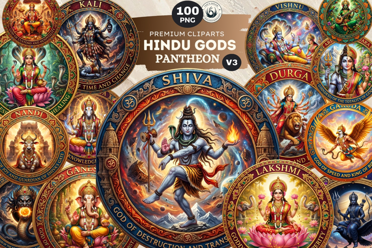 Hindu Gods Pantheon Clipart for Sublimation and Journals