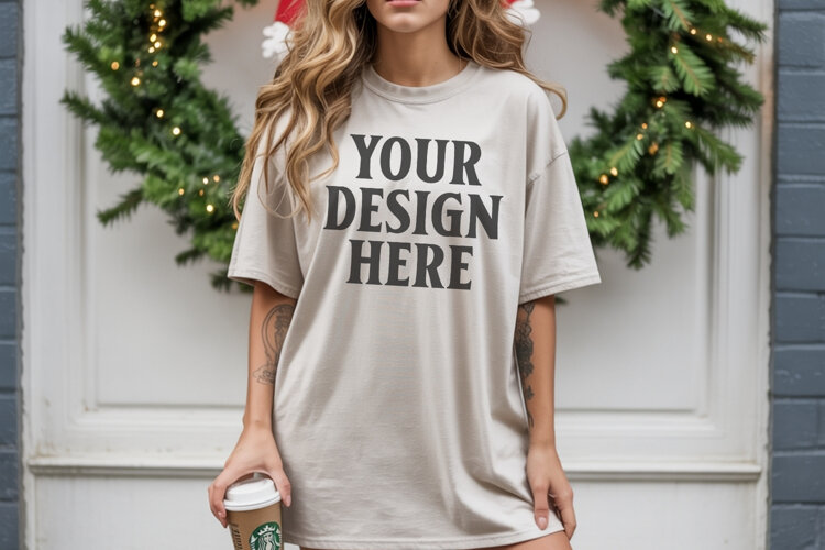 Christmas Comfort Colors 1717 Ivory TShirt Mockup, CC 1717 example image 1