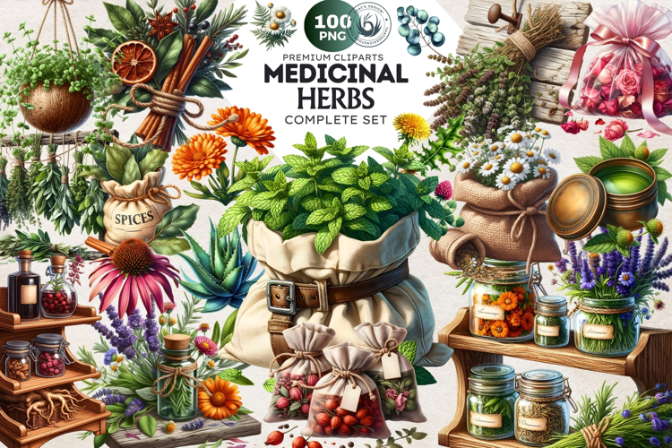 Medicinal Herbs clipart PNG Set Apothecary Botanical Graphic
