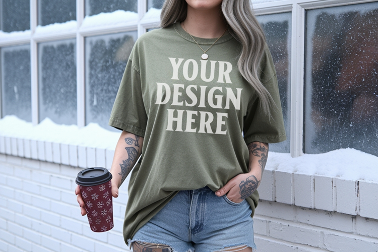 Moss Christmas Comfort Colors 1717 TShirt Mockup, CC 1717