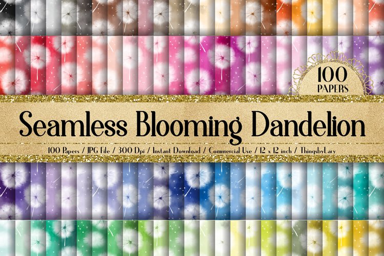 100 Seamless Watercolor Blooming Dandelion Digital Papers example image 1