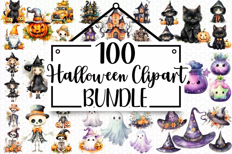 100 Spooky Halloween Bundle - Watercolor Clipart PNGs