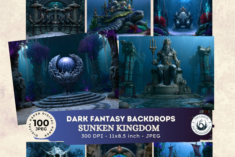 Sunken Kingdom Underwater Dark Fantasy RPG Backdrops JPEG