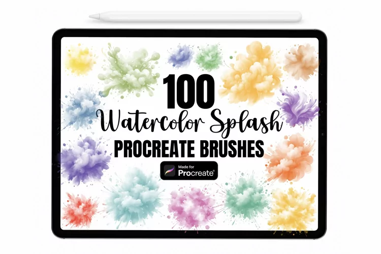 100 Watercolor Splash Procreate Stamps | Procreate Brushes