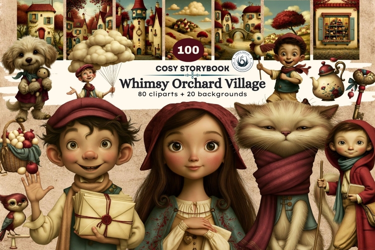 Whimsy Orchard Village Cozy Storybook Clipart PNG character