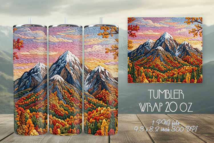 Autumn mountains design straight tumbler 20 oz wraps example image 1